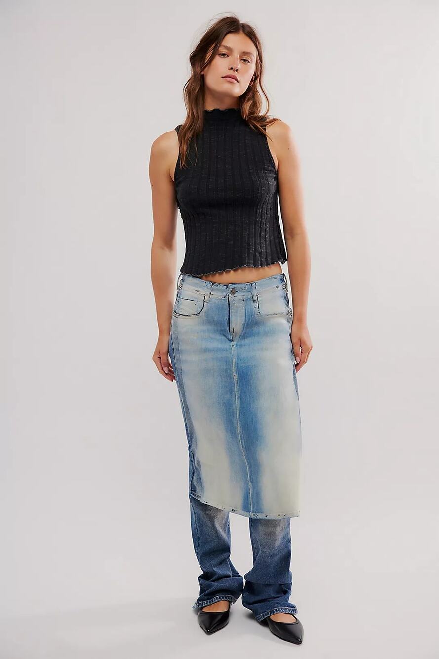 NWT FREE PEOPLE Diesel D-Sel-S Jeans SKIRTED JEANS $595 SIZE 25 Indigo Blue